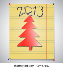 Christmas paper card. Christmas tree. Vector Illustration