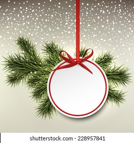 Christmas paper card. Winter background with spruce twigs. Vector illustration. 