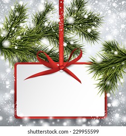 Christmas paper card. Winter background with spruce twigs. Vector illustration. 