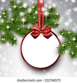 Christmas paper card. Winter background with spruce twigs. Vector illustration. 