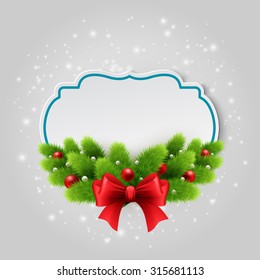 Christmas paper card. Winter background with spruce twigs. Vector illustration.