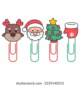 Christmas paper clips vector cartoon set isolated on a white background.