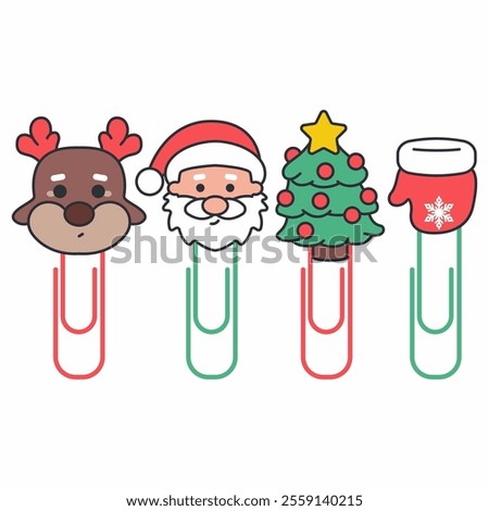 Christmas paper clips vector cartoon set isolated on a white background.