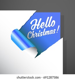 Christmas paper corner cut out with Hello Christmas text uncovered.