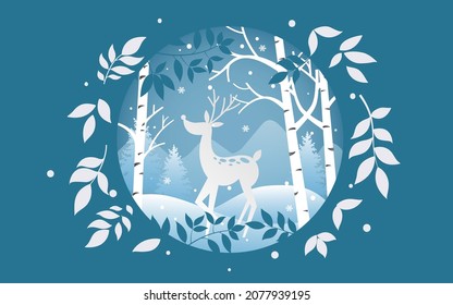 Christmas paper cut illustration winter elk snowflake christmas tree material poster