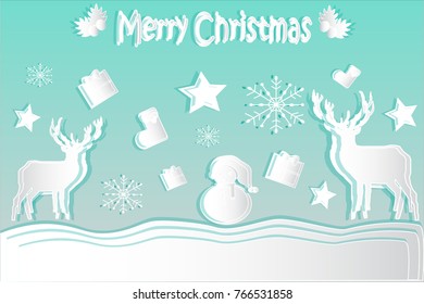 Christmas paper cut vector background illustration 