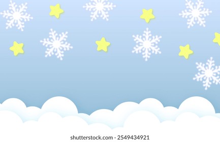 Christmas paper cut vector banner design. Merry christmas and happy new year greeting  text with paper cut pine tree and clouds decoration elements. Vector illustration white greeting
