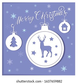 Christmas paper cutout card with Christmas balls and lettering