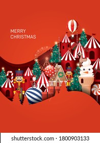 Christmas paper cut-out winter wonderland design template vector/illustration