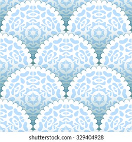Christmas paper doilies snowflakes seamless pattern in blue and white, vector
