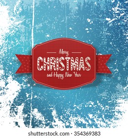 Christmas paper greeting Card on Snow Background. Vector Illustration