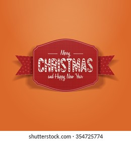 Christmas paper greeting Card on orange Background. Vector Illustration