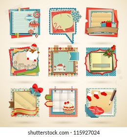 Christmas Paper notes. Scrapbooking elements.