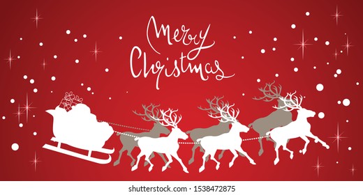 Christmas paper reindeers and sleigh design illustration 