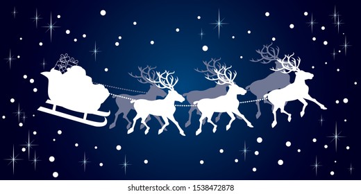 Christmas paper reindeers and sleigh design illustration 