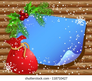 Christmas paper signboard with santa bag
