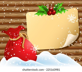 Christmas paper signboard with santa bag