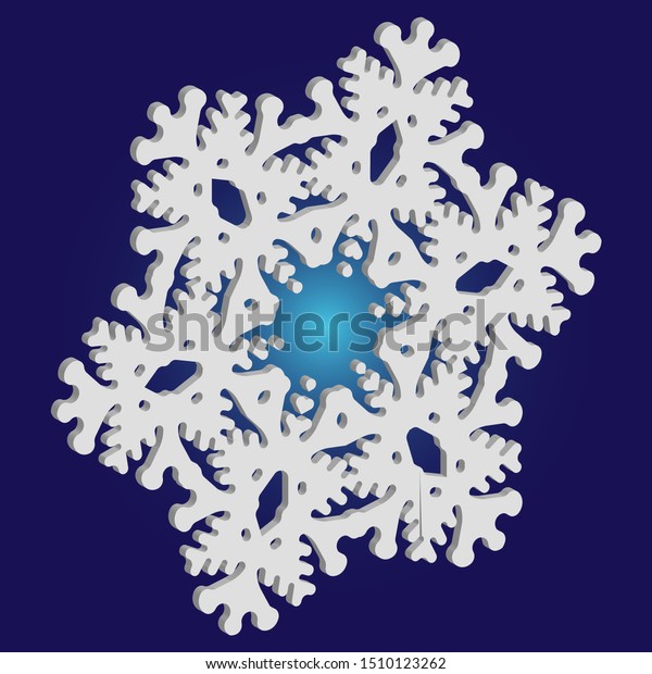 Christmas paper snowflake on blue background. Creative concept with expressive forms and colors. Vector illustration - decoration. White modern trendy 3d design element for New Year holidays.