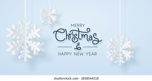Christmas paper snowflake over blue background vector illustration