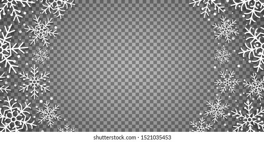 Christmas paper snowflakes isolated on a transparent background. Christmas frame. Template for your design. Vector illustration. EPS 10