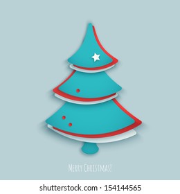 Christmas paper tree. Merry Christmas greeting card design. Vector illustration