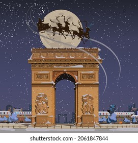 Navidad en París, Año Nuevo. Vector.