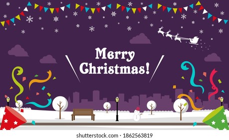 Christmas park scenery vector banner illustration ( winter season ) 