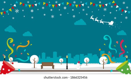 Christmas park scenery vector banner illustration ( winter season ) | no text