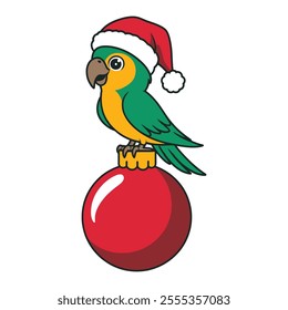 Christmas Parrot on Ornament Illustration	