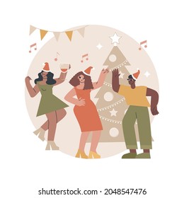 Christmas party abstract concept vector illustration. Winter holiday tradition, pine tree decoration, christmas celebration, family party, corporate event, giving presents abstract metaphor.