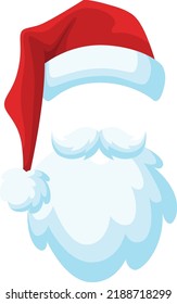Christmas party accessories. Cartoon santa hat and beard