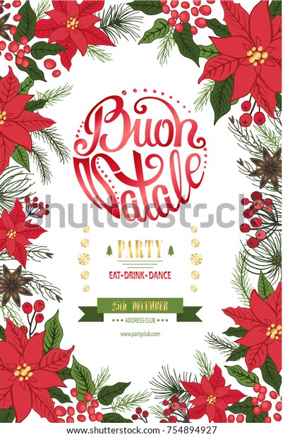 Buon Natale Vintage.Christmas Party Buon Natale Invitationdesign Templateflyerticket Stock Vector Royalty Free 754894927