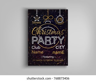 Christmas party card flyer invitation. Vector illustration for two Christmas festive projects. Merry Christmas.