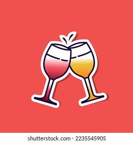 Christmas party celebration with wine glass sticker decorative icon
