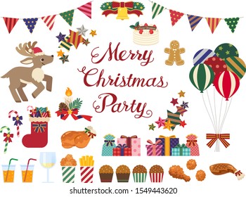 Christmas party decoration and icon illustration set