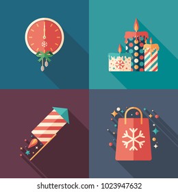 Christmas party decorations flat square icons set.