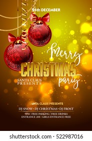 Christmas Party design template with decoration balls. Vector illustration.