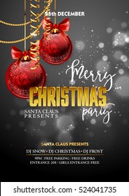 Christmas Party design template with decoration balls. Vector illustration.