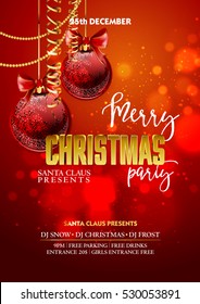 Christmas Party design template with decoration balls. Vector illustration.