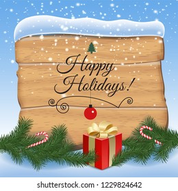 Christmas Party Design Template With Evening Winter Landscape and Lamppost. Vector