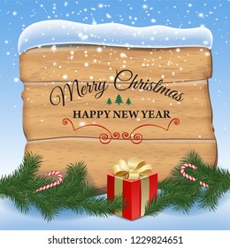 Christmas Party Design Template With Evening Winter Landscape and Lamppost. Vector