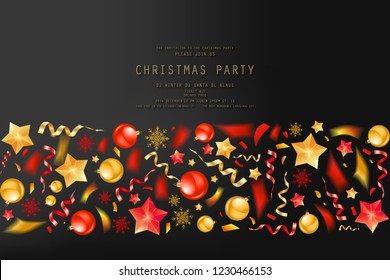 Christmas party or dinner invitation, poster, flyer, greeting card, menu design template. On dark background Vector illustration