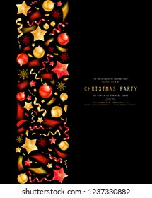 Christmas Party Or Dinner Invitation, Poster, Flyer, Greeting Card, Menu Design Template. On Dark Background Vector Illustration