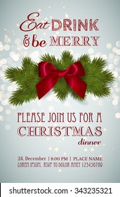 Christmas Party Or Dinner Invitation, Poster, Flyer, Greeting Card, Menu Design Template. Vector Illustration