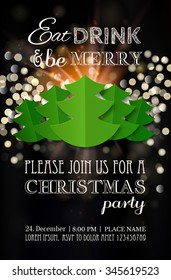 Christmas party or dinner invitation, poster, flyer, greeting card, menu design template. Vector illustration