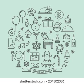 Christmas Party Elements Outline Icons Set