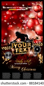 Christmas Party Event Background with Dj Shape and Fantastic Red Baubles and Glitters in the background. Ideal for music posters.