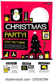 Christmas Party! (Flat Style Vector Illustration Holidays Quote Poster Card Design) Event Invitation with Venue and Time Details
