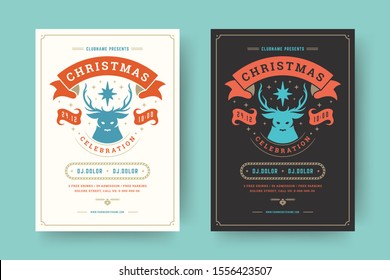 Christmas party flyer event vintage typography and decoration elements. Christmas holidays event invitation or poster design. Vector illustration. Christmas party flyer event vintage typography and decoration elements. Christmas holidays event invitation or poster design. Vector illustration.