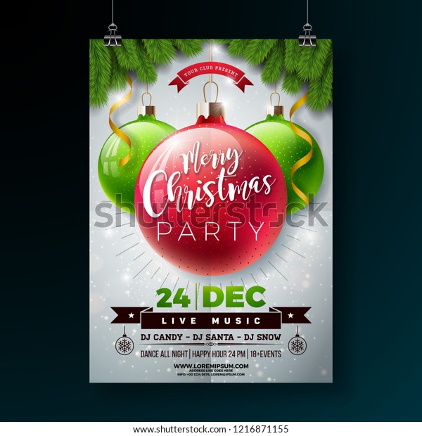 Christmas Party Flyer Illustration Shiny Glass Stock Vector (Royalty ...